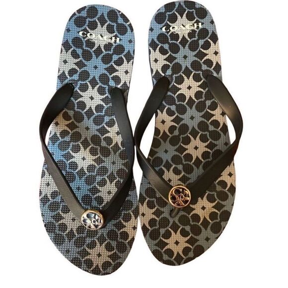 Coach women’s New York, Alessa geometric, print logo, flip-flop sandals, size 8 - Picture 1 of 6